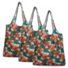 Flower - 3 Pieces Reusable Grocery Bags Foldable Boutique Shopping Bags Portable Storage Bag Carry Bags
