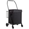 VEVOR Shopping Cart, Folding Grocery Utility Cart with Dual Baskets, Waterproof Liner & Wheels, 100 LBS Large Load Capacity