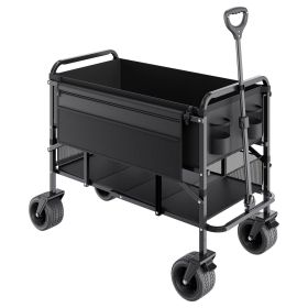 VEVOR Double Decker Wagon Collapsible, 400L Heavy Duty Folding Wagon Cart, Extended Long Garden Cart with All-Terrain Wheels, Support Up to 450lbs