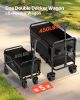VEVOR Double Decker Wagon Collapsible, 400L Heavy Duty Folding Wagon Cart, Extended Long Garden Cart with All-Terrain Wheels, Support Up to 450lbs